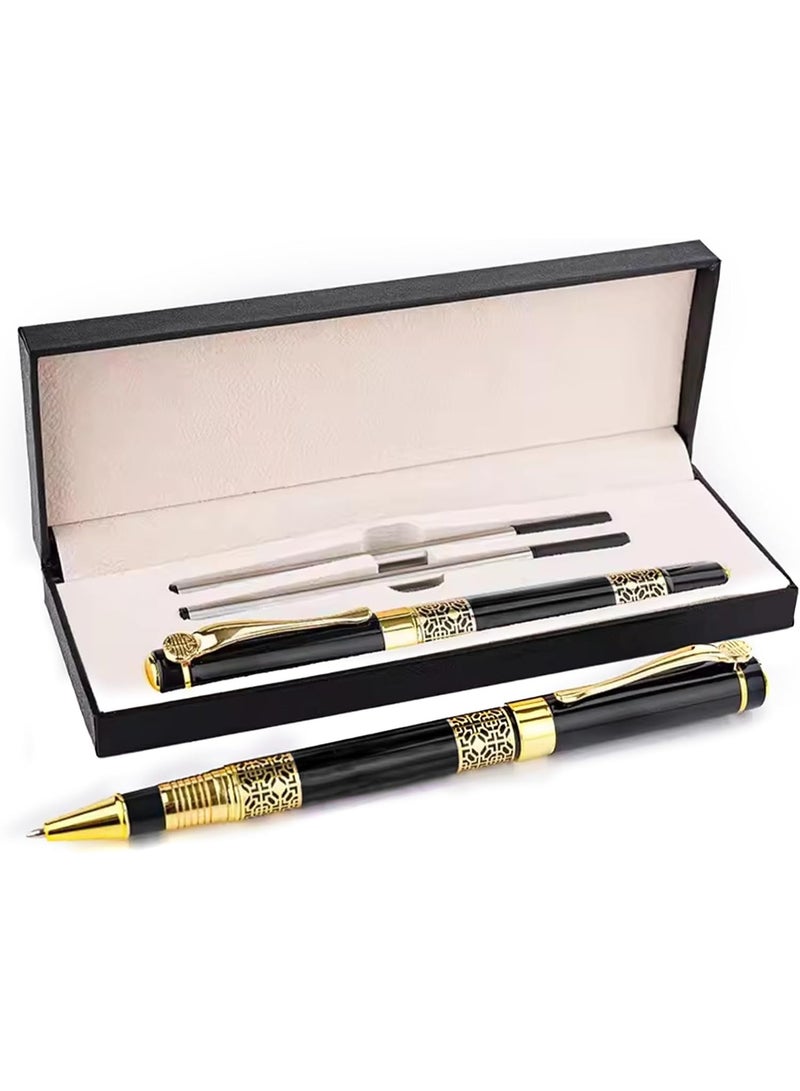 Fountain Pen Set with Gift Box, Refillable High End Business Signature Pen, 0.5MM Classic Metal Pen for Men and Women Writing (Black) - Image 2